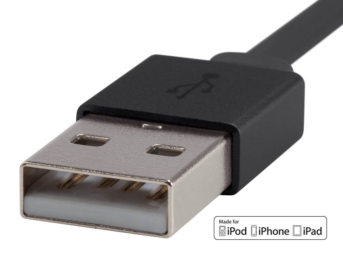 Monoprice Flat Apple MFi Certified Lightning to USB Type-A Charging Cable, 3 Feet, Black – Premium Series